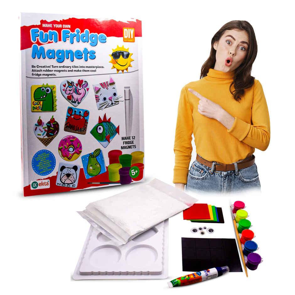 Ekta DIY Fun Fridge Magnets Painting Kit, Create 12 Unique Fridge Magnets, DIY Arts & Crafts Set