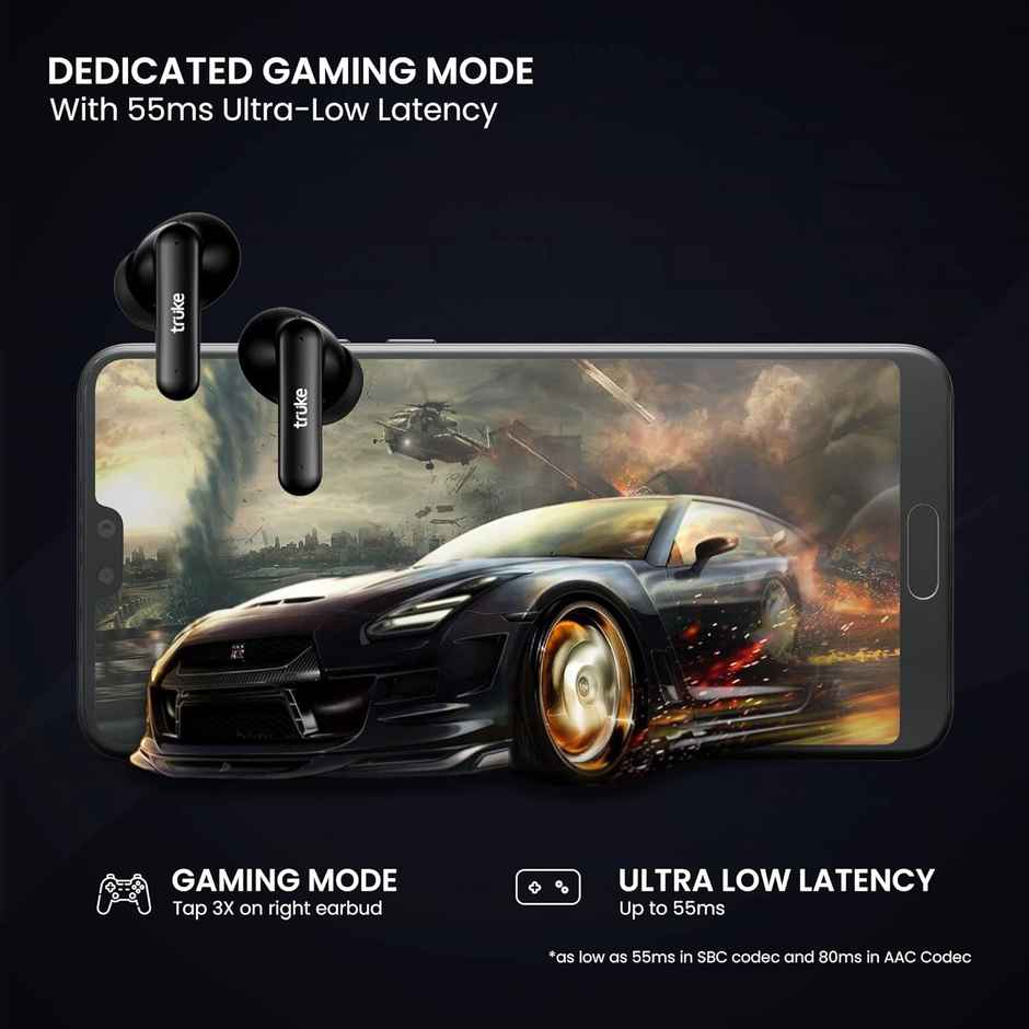 truke Airbuds Lite Truly Wireless Bluetooth Earbuds with 4Mic ENC, 48H Battery, Game Mode- Black