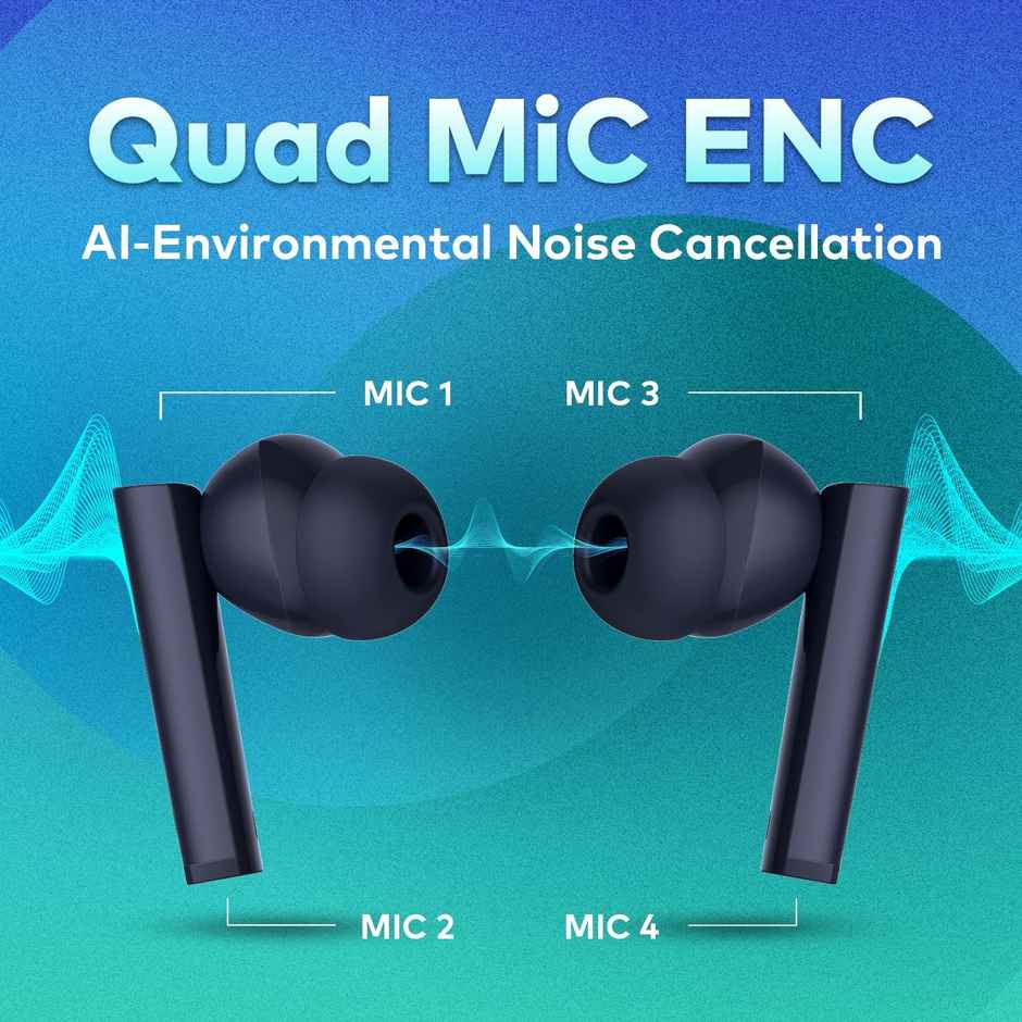 itel Buds Ace 2 - Quad Mic Enc, 13Mm Bass, 50H Playtime, Fast Charge, Ipx5, Bt 5.0, Type-C (Blue)