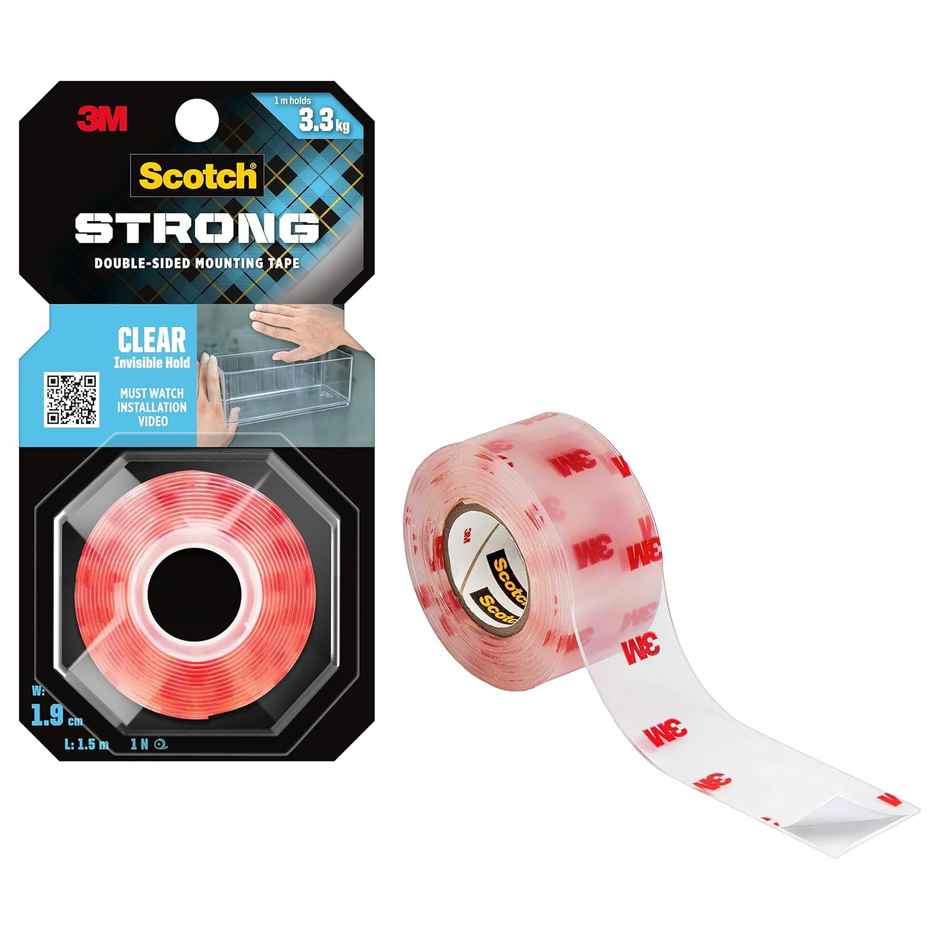 Scotch Clear Double Sided Tape for Mounting, Holds strong, Invisible, 1.5 m