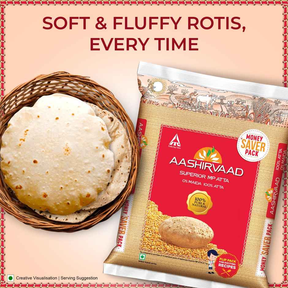 Aashirvaad Atta - Superior Mp Whole Wheat, No Maida (Pouch)(10kg) & Aashirvaad Himalayan Pink Salt(1kg) Combo