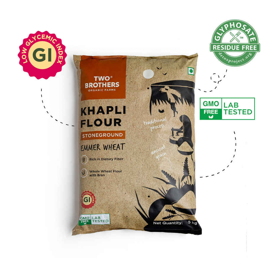 Two Brothers Khapli | Emmer Long Wheat Atta, Stoneground 5 Kg