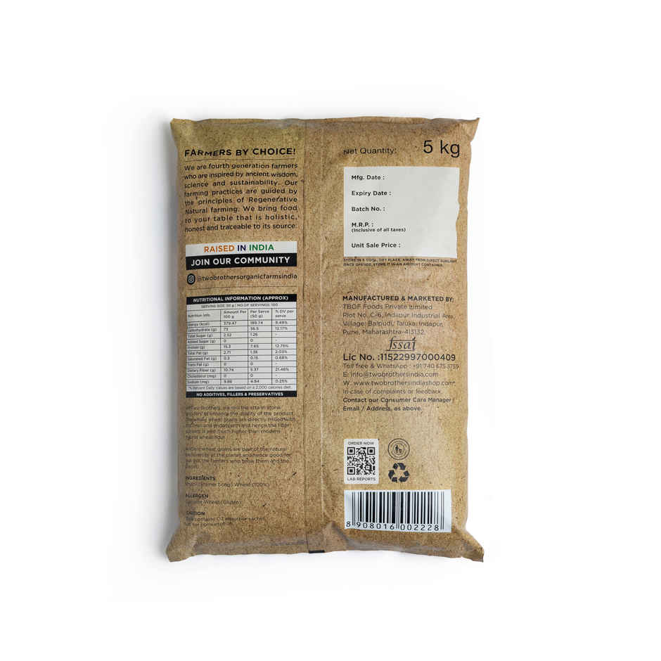 Two Brothers Khapli | Emmer Long Wheat Atta, Stoneground 5 Kg