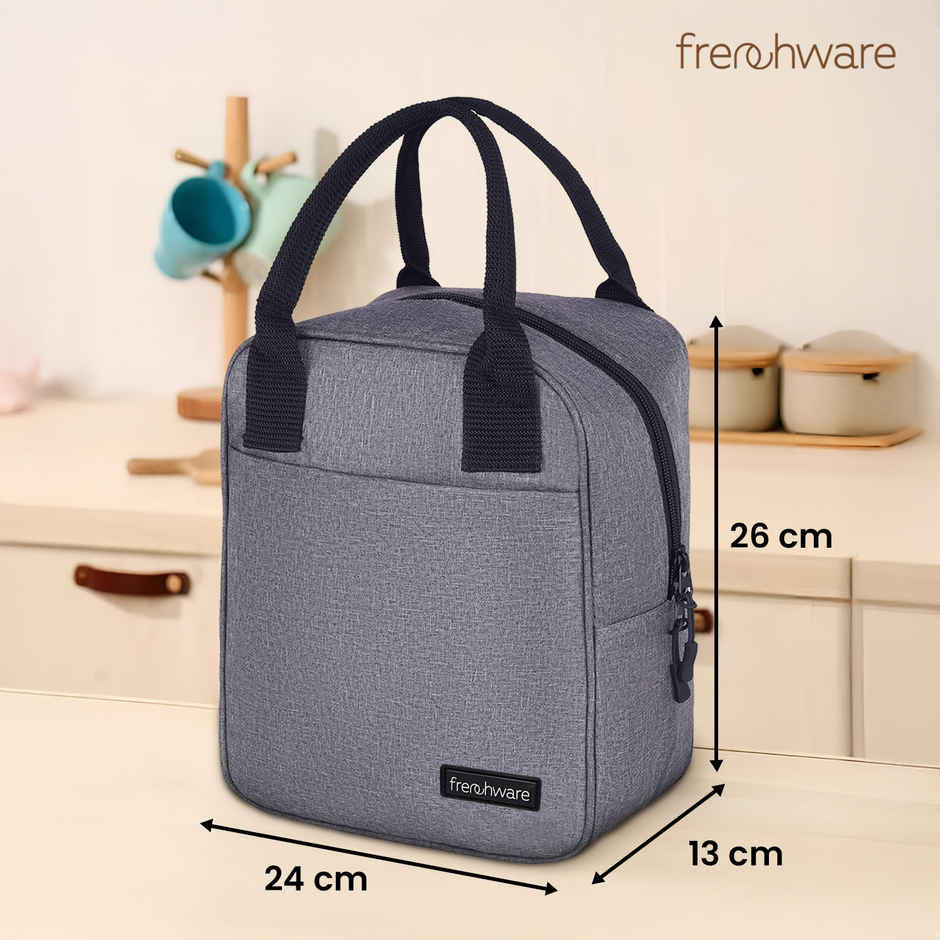 Frenchware Insulated Nylon Lunch Bag, Office Tiffin Bag | 7 L, 15 kg capacity - Grey