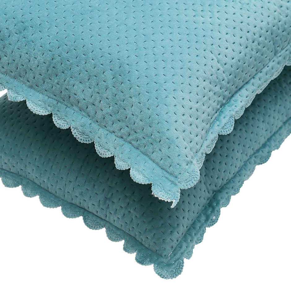 Hosta Homes Velvet Fabric Laser Cut Aqua Pillow Cover Pack of 2