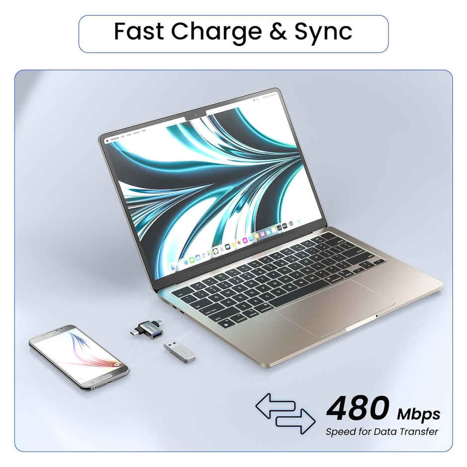 Ambrane 2 in 1 OTG Adapter Micro USB+USB Type C to USB Female Connector, OTG Pen Drive Adapter to Mobile Connector Type C, Compatible with All Devices - Black