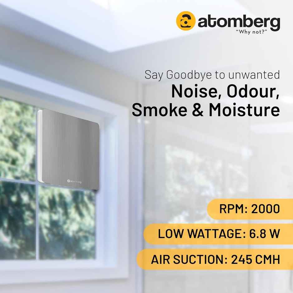 Atomberg Studio Exhaust ,150mm/6 Inches , BLDC Motor, Easy to Clean, Brushed Steel