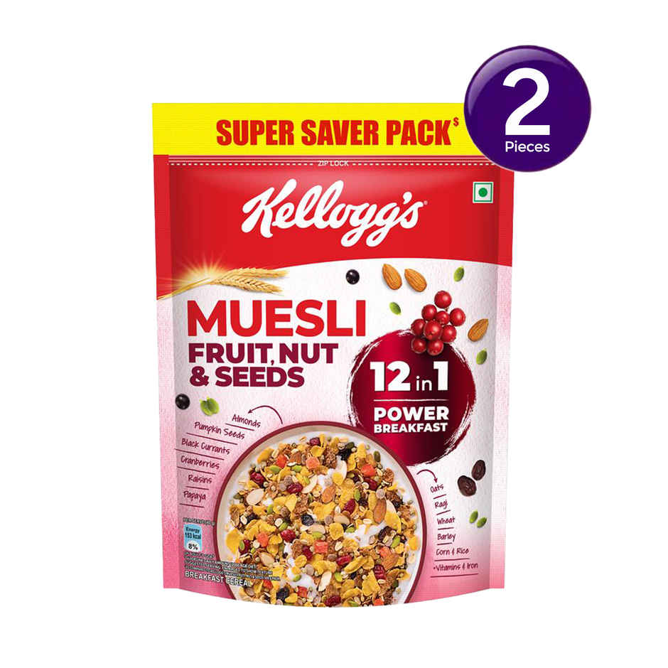 Kellogg's Muesli Fruit Nut and Seeds | 12 In 1 Power Breakfast | No Maida No Palm Oil