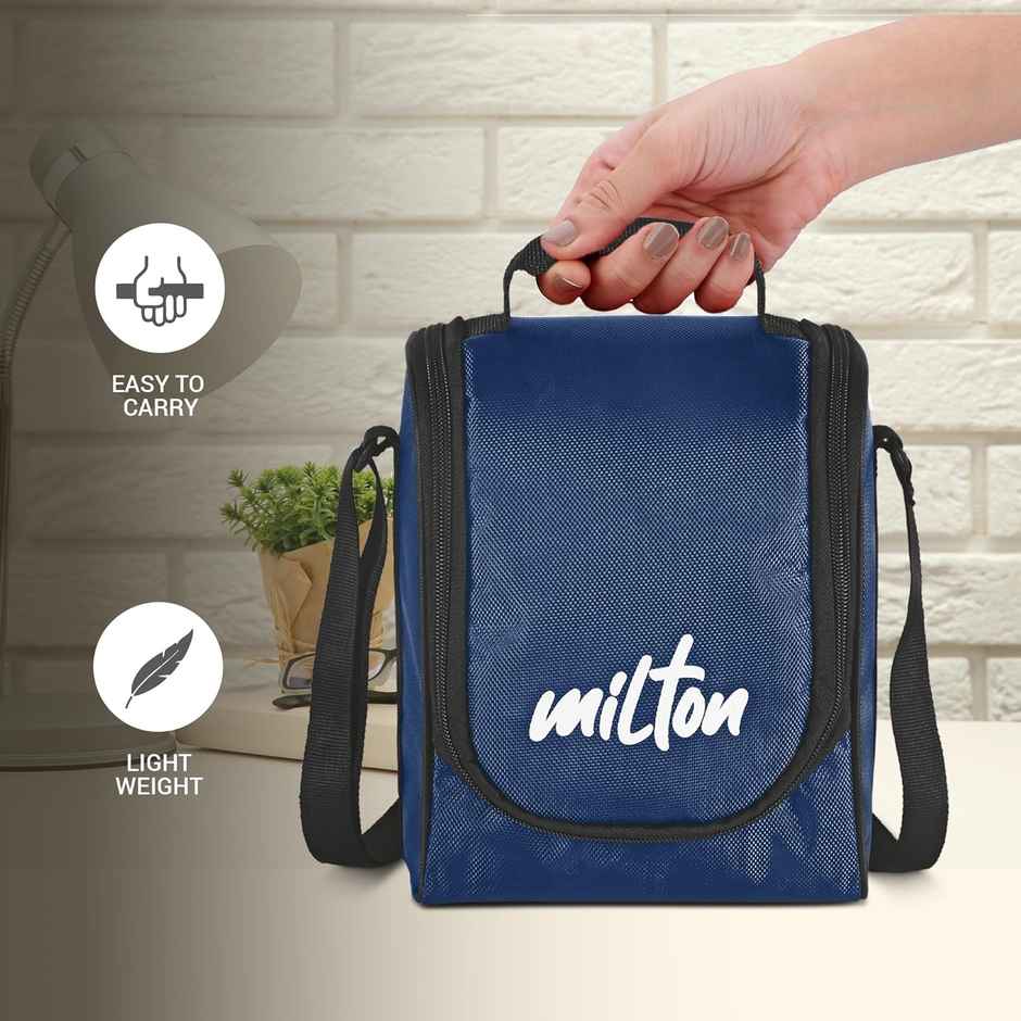 Milton Pro Lunch Box (3 Inner Steel Containers, 1 Plastic Dabba, Bottle, & Spoons) With Bag, Blue