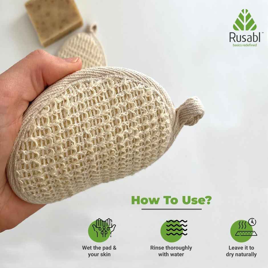 Rusabl Loofah with Natural Ramie Fibers - Round - 2 Pack