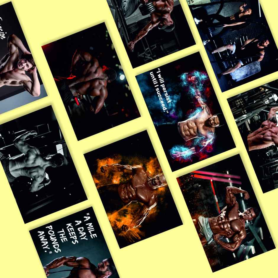 Paper Plane Design Motivational Gym/Fitness Workout Posters | Set of 10 | (12 Inch x 18 Inch) D4