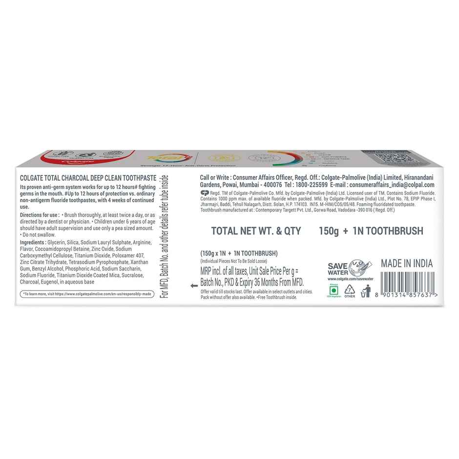 Colgate Total Charcoal Deep Clean Antibacterial Toothpaste (With A Premium Toothbrush)