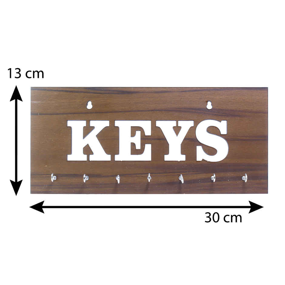eCraftIndia Brown Keys Theme Wooden Key Holder With 7 Key Hooks For Wall