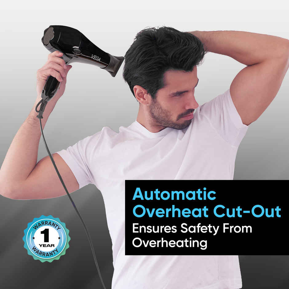 VEGA Pro Touch 2000W Professional Hair Dryer With Cool Shot (Vhdp-02), Black