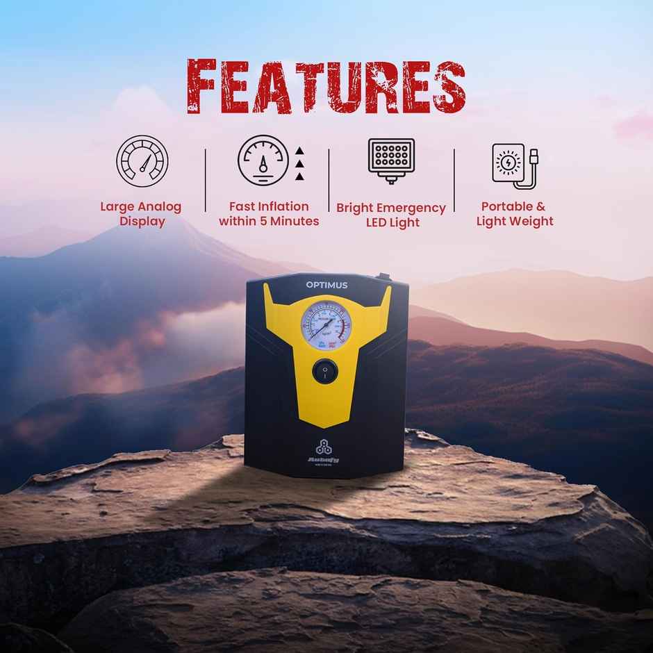 Autofy Optimus Analog Car Tyre Inflator 150Psi With Emergency Led | 100W-12V