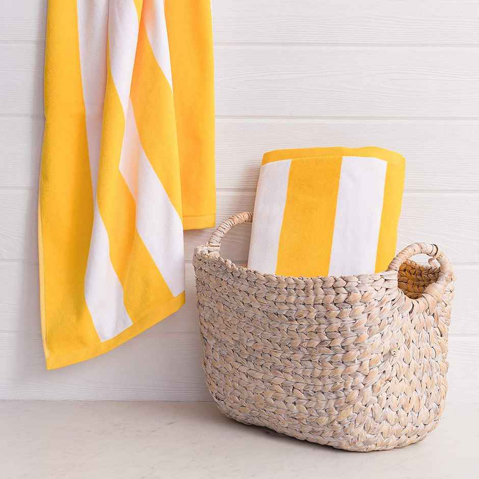Lushomes Cotton Pool Towel - Yellow & White | Cabana Stripe | 36 x 72 inch | 750 GSM