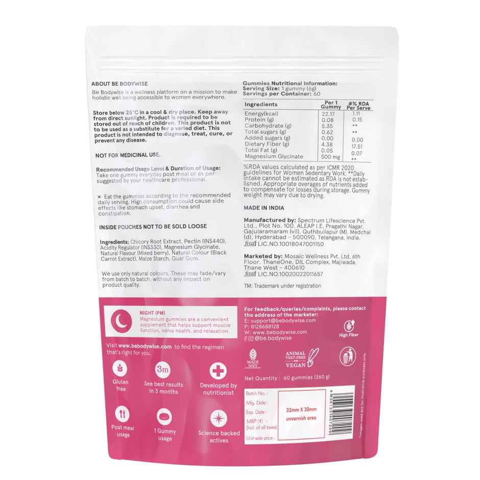 Be Bodywise Magnesium Glycinate Gummies | Sleep, Stress & Muscle Recovery | 60 Days Pack