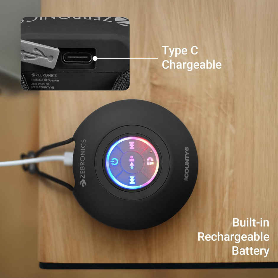 Zebronics County 6 BT Speaker | 3W | Upto 12Hrs | BT v5.3 | TWS | Compact Design | Carry Loop |Black
