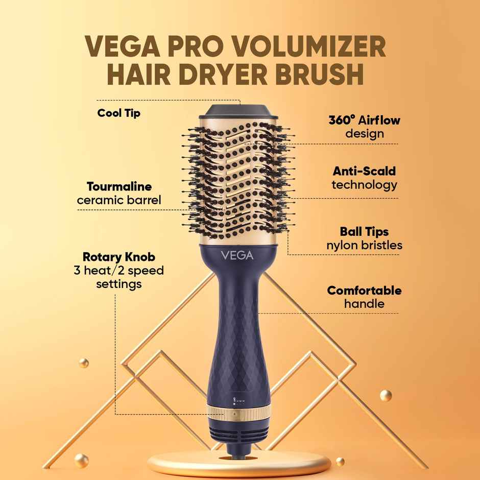Vega Pro Volumizer Hair Blow Dryer Brush with 3 Heat/2 Speed Settings, (1200W, VHSD-02)