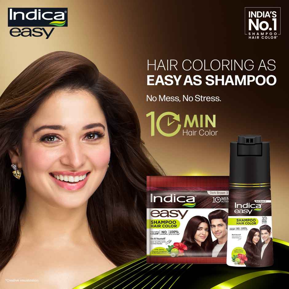 Indica 10-Minute Hair Color Shampoo | Ammonia-Free with 5 Herbal Extracts | Dark Brown