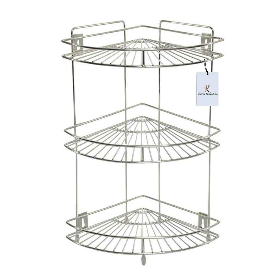 Kuber Industries Stainless Steel Storage Rack | Standard | Silver | Corner Shelf