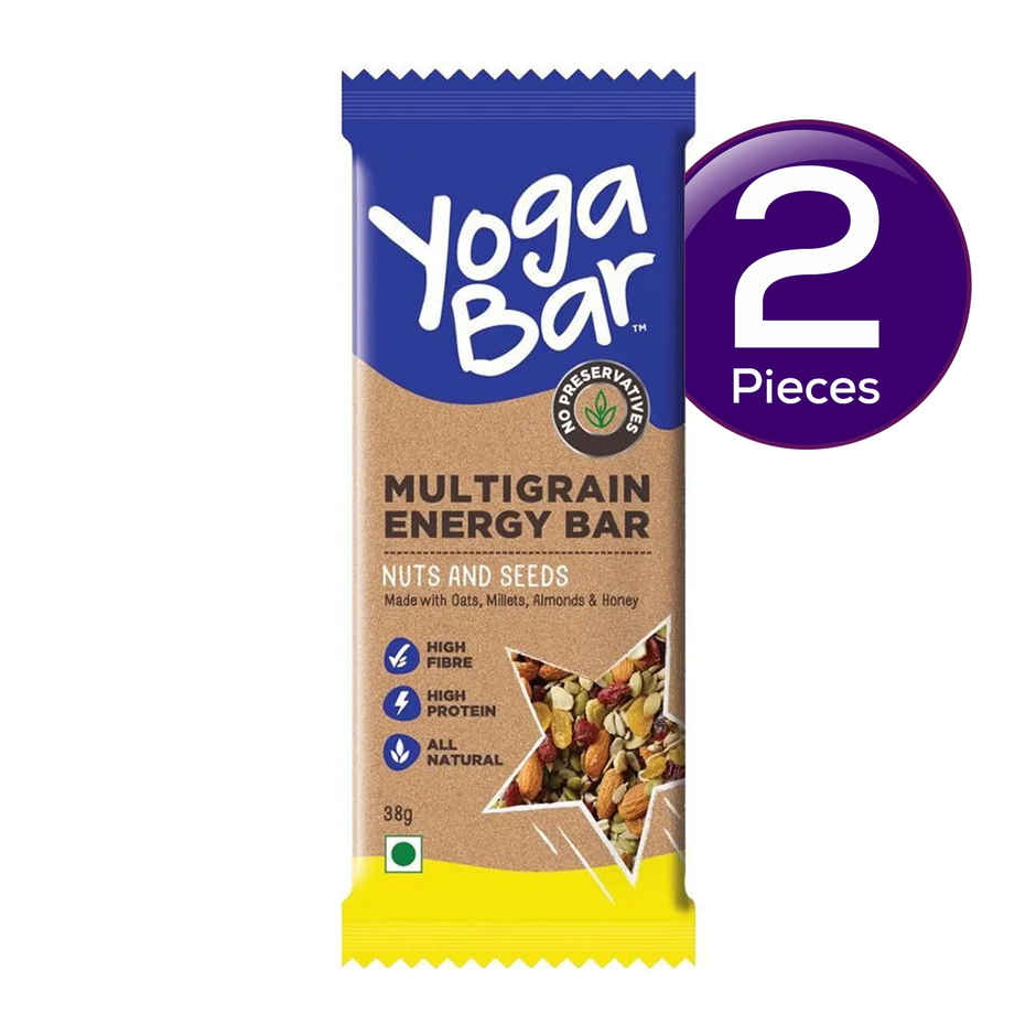 Yogabar Multigrain Energy Bars , Nuts and Seeds 35g - with Nuts,Oats,Millets, Gluten Free,Granola Bar Combo