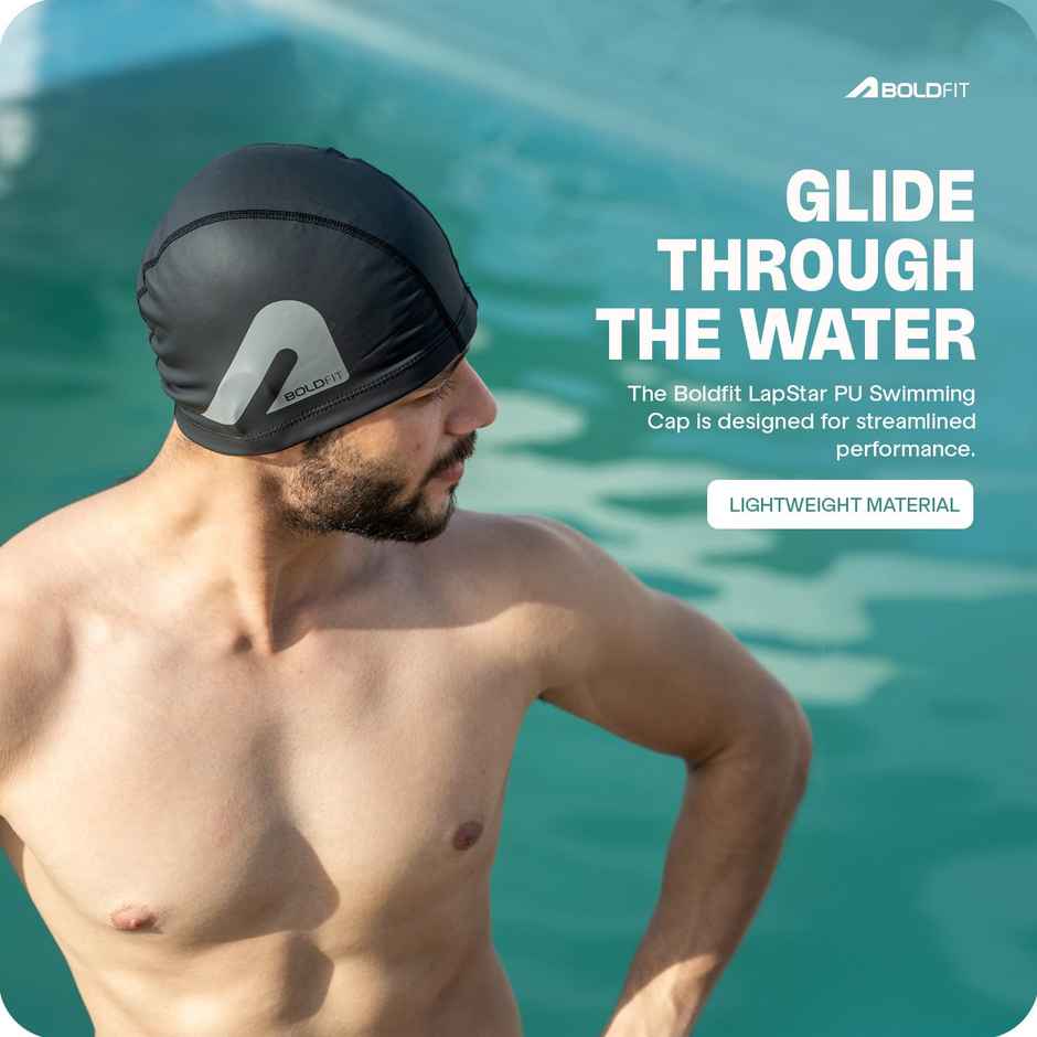 Boldfit Swimming Cap Pu Swimming For Unisex Swim Long Hair Easy Fit - Black
