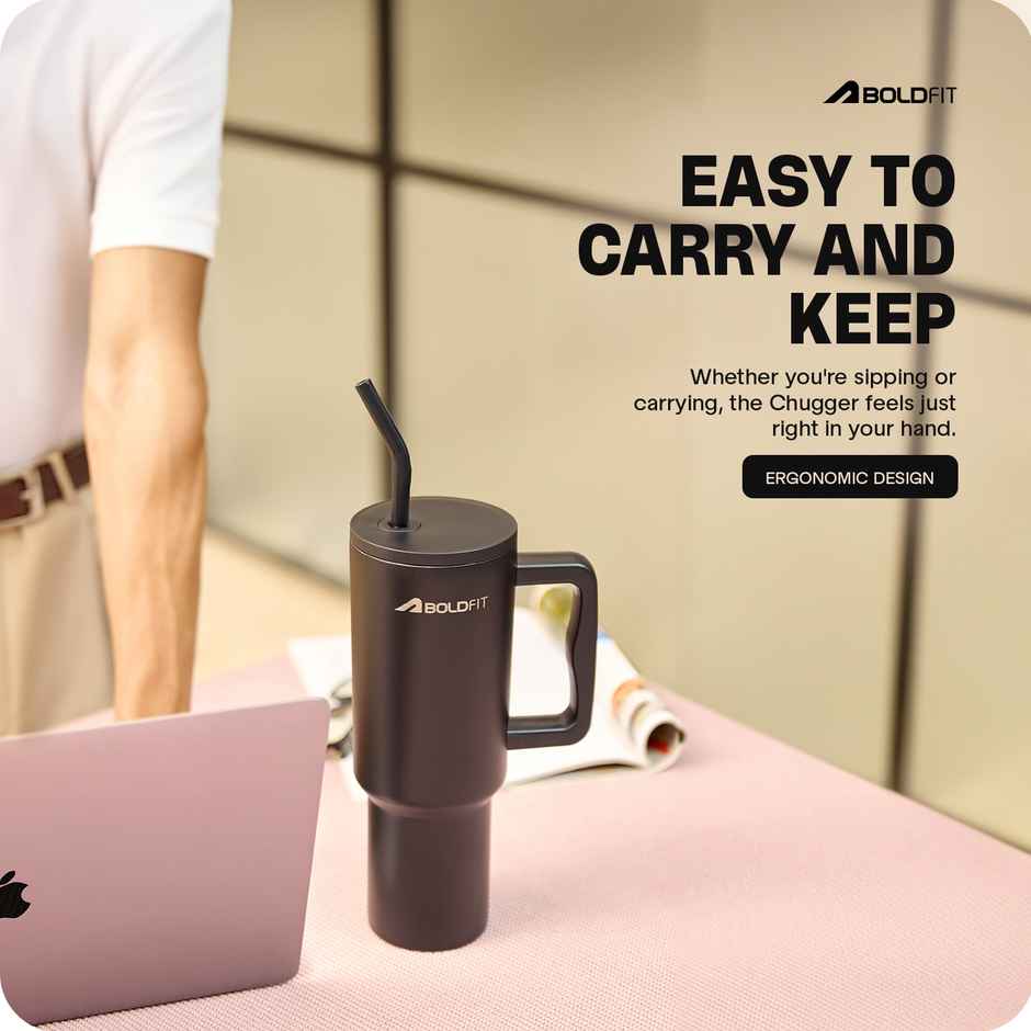 Boldfit Tumbler Bottle with Lid and Straw | Stainless Steel | Double Insulated | 1200 ml | Onyx