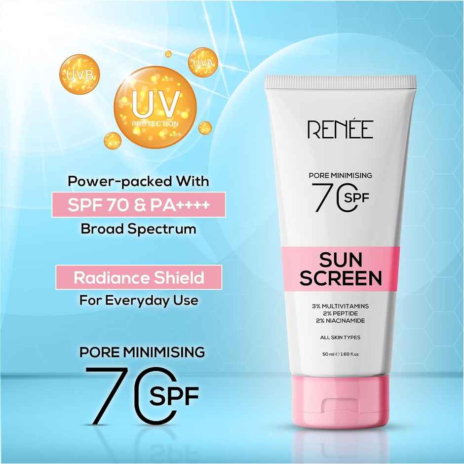 RENEE Pore Minimising Sunscreen SPF 70 With 2% Niacinamide, 2% Peptide & 3% Multivitamins