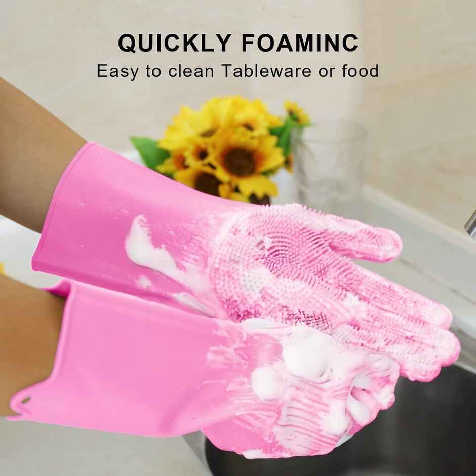 Perpetual Magic Silicone Dish Washing Gloves | Multicolour | 2 Pairs | Car | Bathroom Cleaning