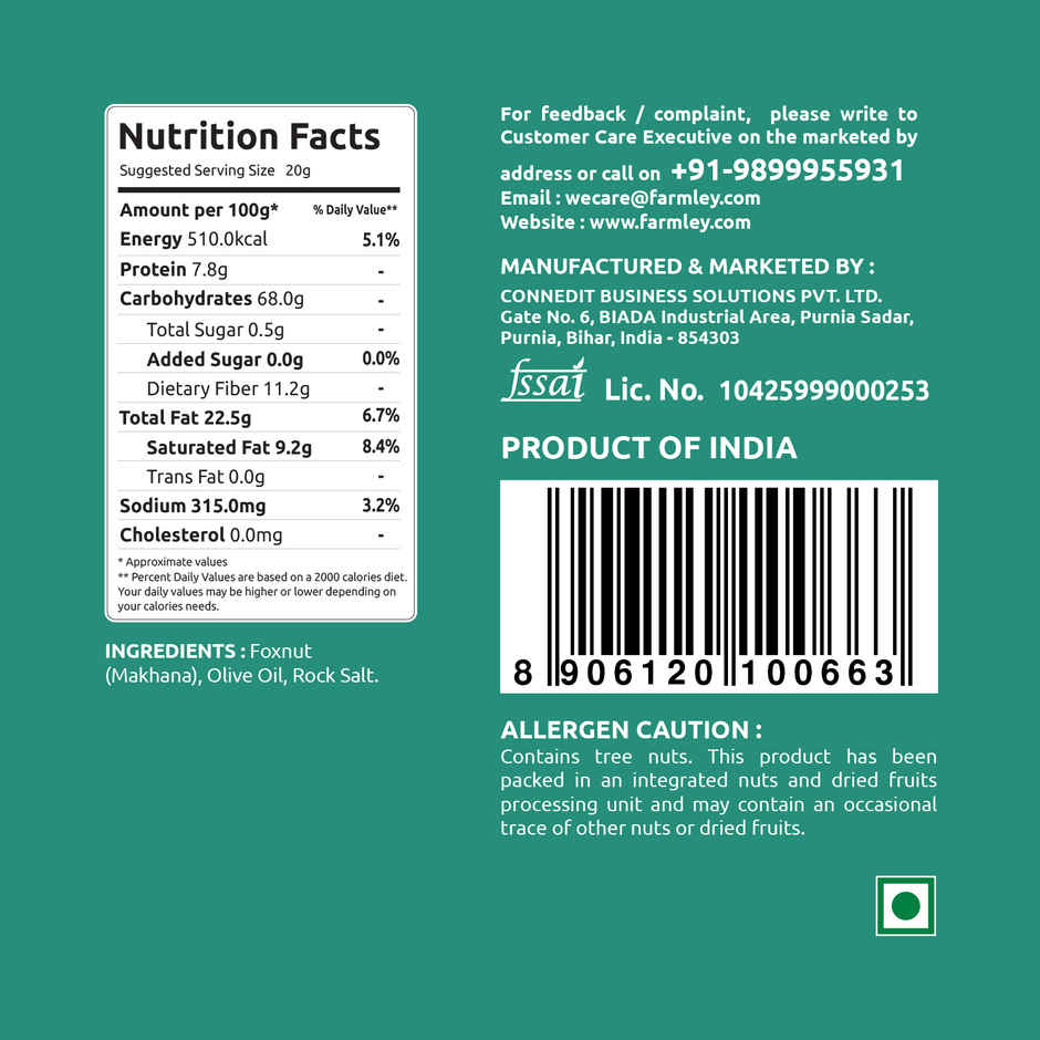 Farmley Himalayan Salted Makhana Roasted In Olive Oil Healthy Snacks