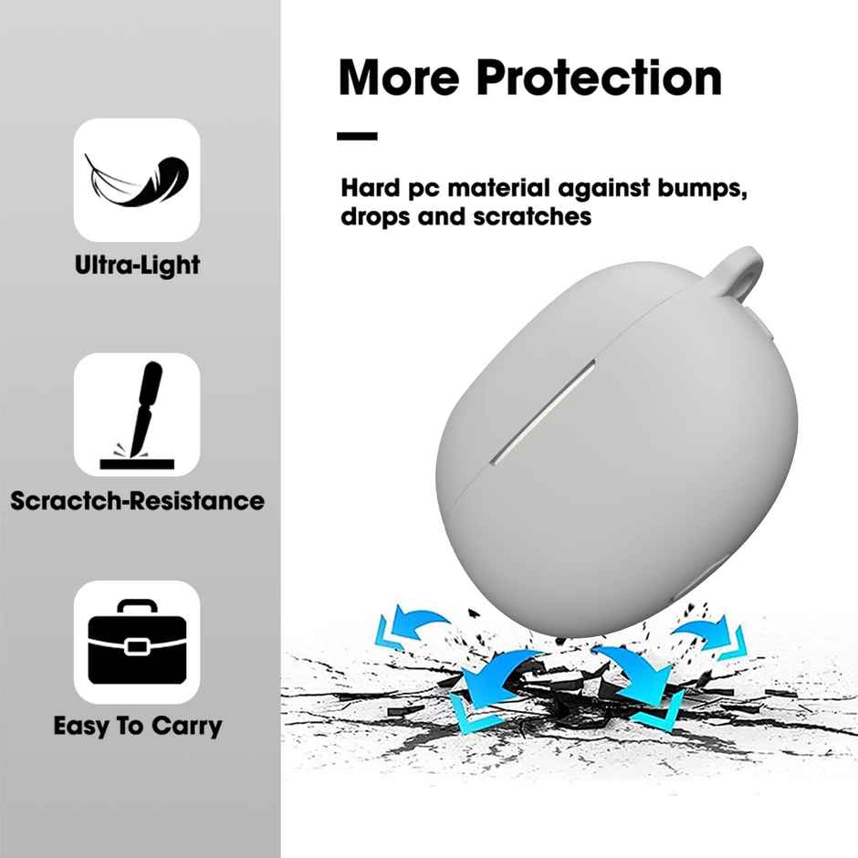 Sounce Silicone Case Cover for Realme Air 3 | Shockproof | Non-Slip Grip with Carabiner | Grey