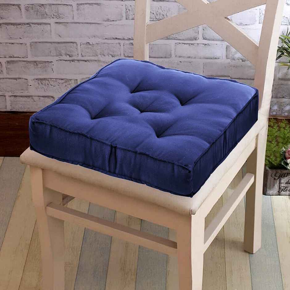 Kuber Industries Microfiber Square Chair Pad | Seat Cushion for Car | Office 18x18 Inch (Navy Blue)
