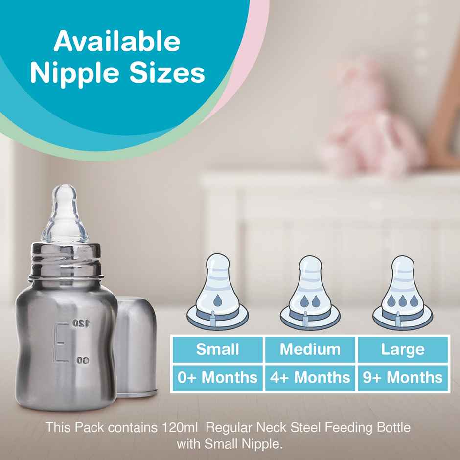 Vega Baby & Mom Steel Feeding Bottle | 120 ml | Regular Neck |B pa Free | Vbfb4-05