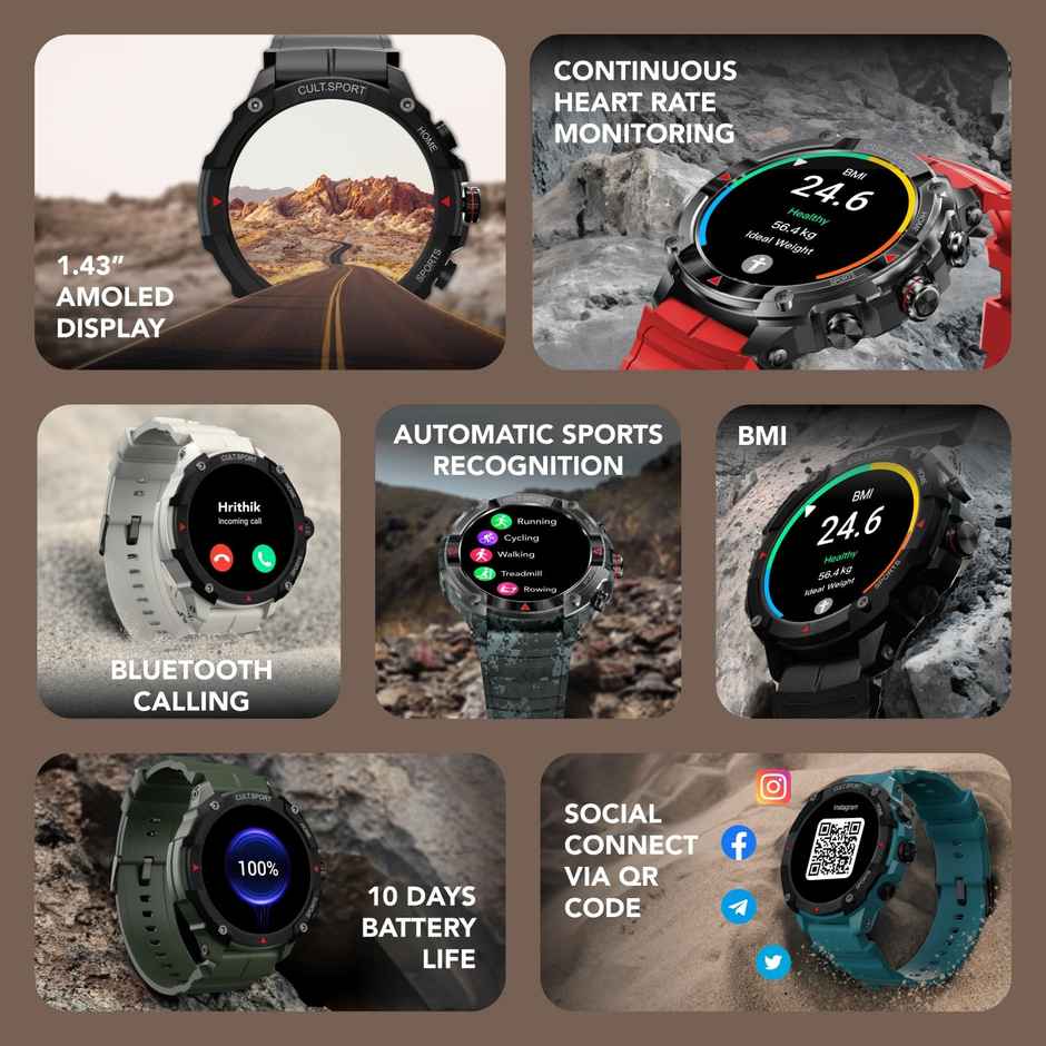 Cultsport Cult.Sport Ranger Xr, 1.43 Inch AMOLED Smartwatch,Camo Green