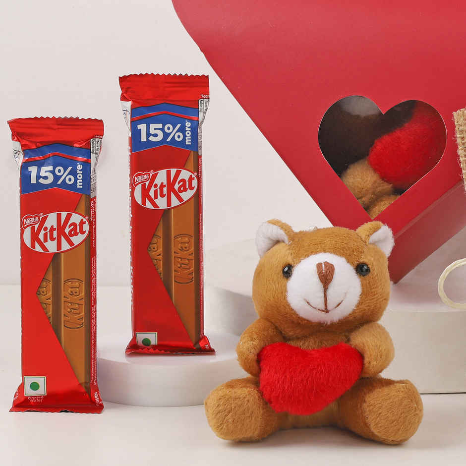 Romantic Heart-Shaped Hamper with Teddy, Chocolate & Flower | FNP