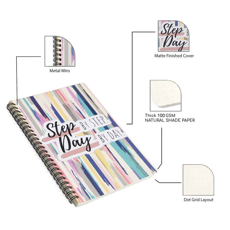 Papboo Dot Grid Spiral Wiro Notebook | 120 Pages | 21 x 15 cm | 90 Gsm | Step By Step