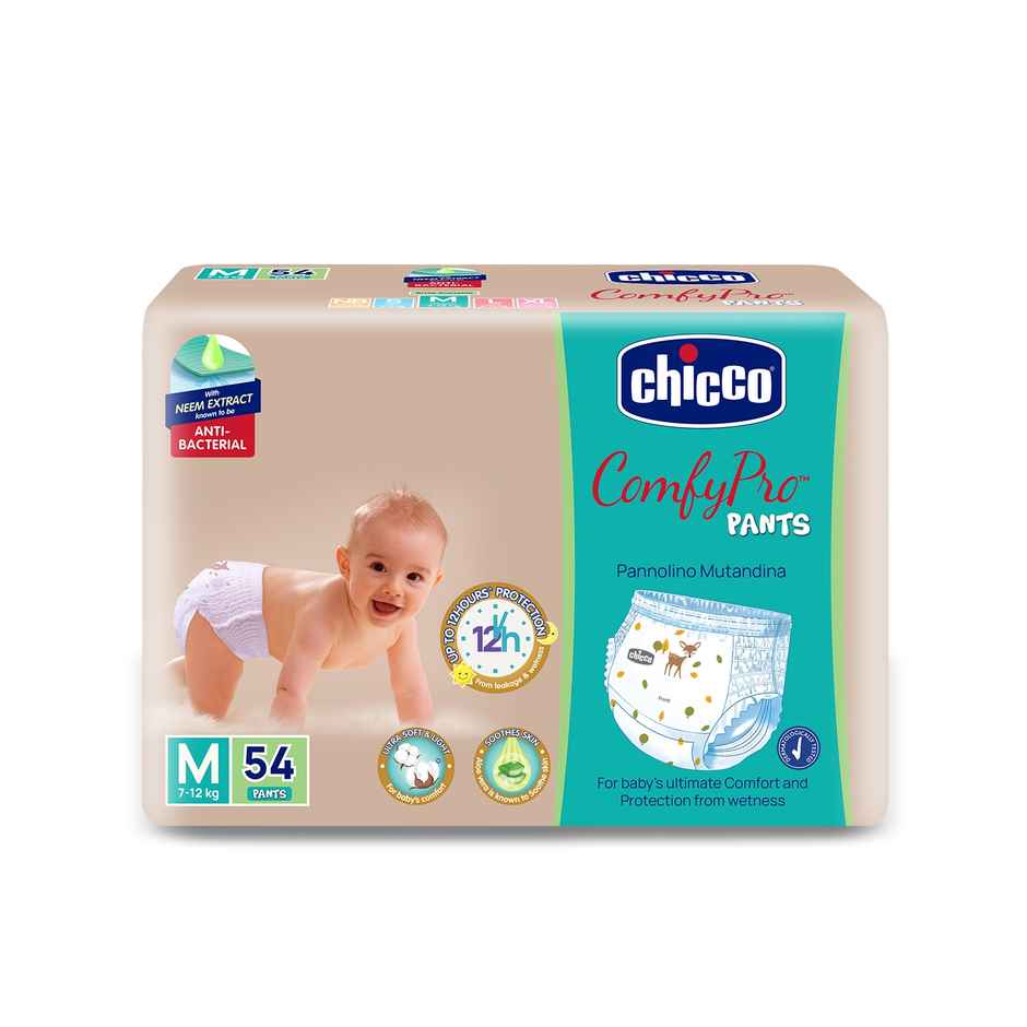 Chicco ComfyPro Premium Baby Diapers | Pant Style | M | 54 Pcs