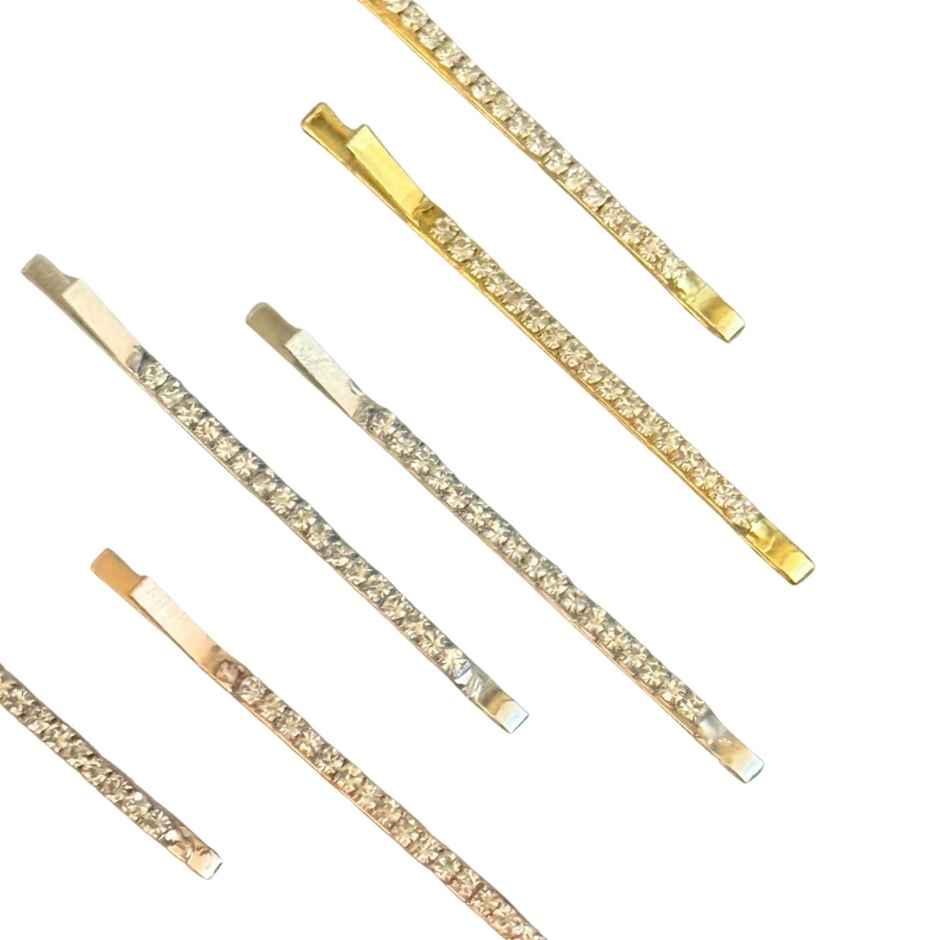 The Opal Factory | Diamante Hair Pin for Girls and Women | Set of 3 Pairs | Gold Silver Rosegold