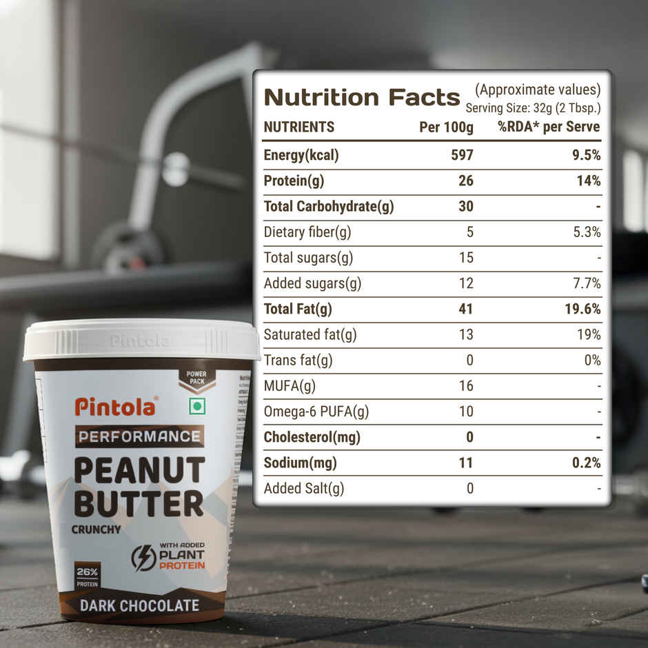 Pintola Dark Chocolate Performance Series Peanut Butter (Crunchy)- VEGan Protein 26% Protein