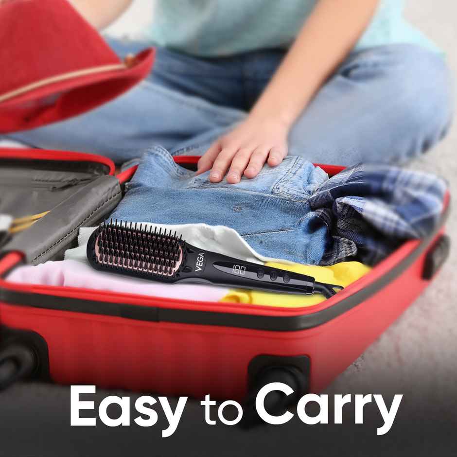 Vega Black Shine Hair Straightener Brush for Women, Straight in Min, (VHSB-04)