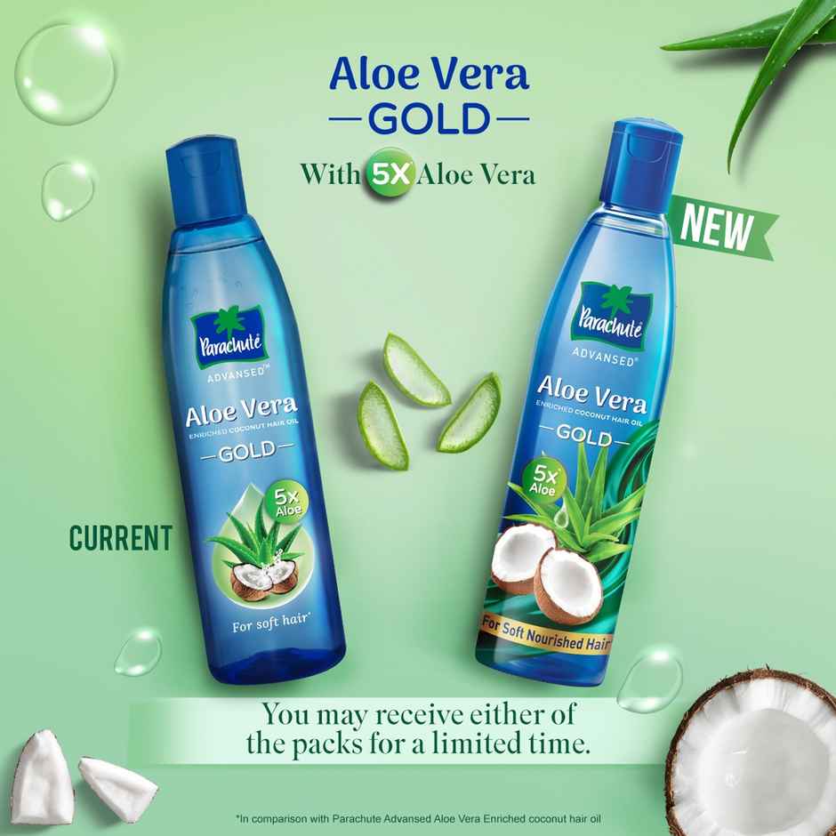 Parachute Advansed Aloe Vera Gold Hair Oil - Coconut for Nourishment, 5X Aloe for Soft Hair