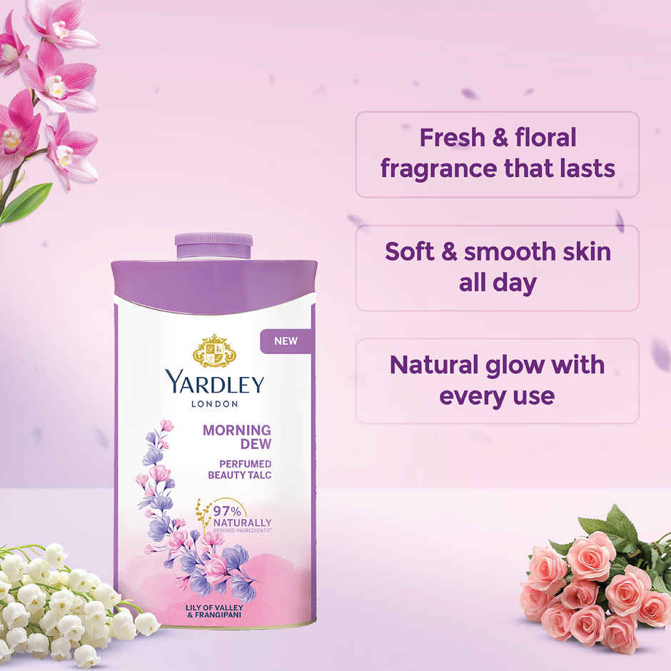 Yardley London Morning Dew Perfumed Talcum Powder For Women - Naturally Derived