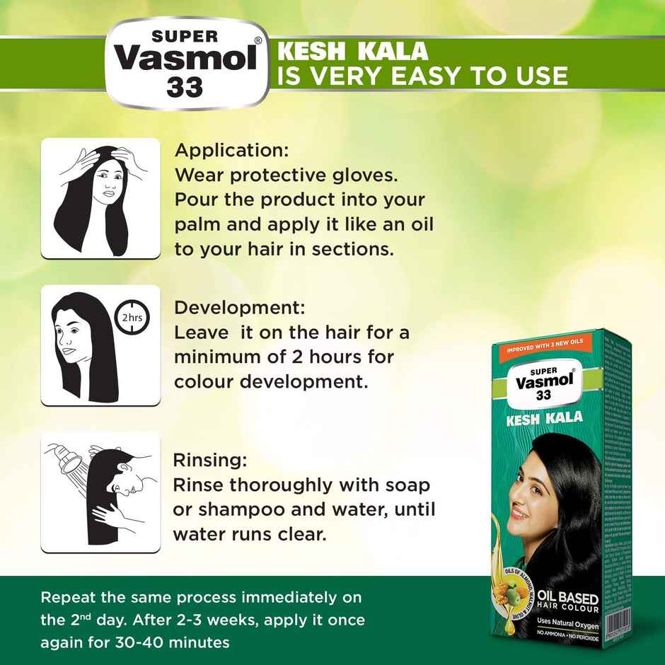 Super Vasmol 33 Kesh Kala Oil Based Hair Colour I No Ammonia I No Peroxide