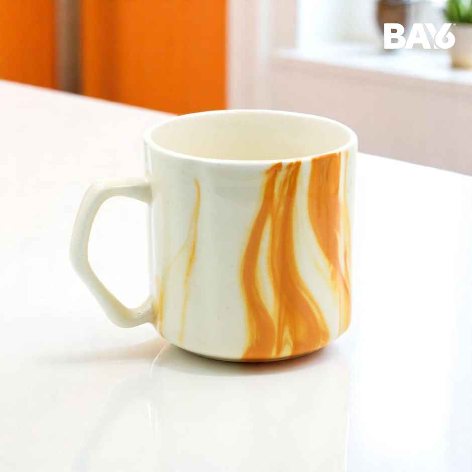BAY6 Stoneware Italian Milk & Coffee Mug - White & Orange - 250 ml