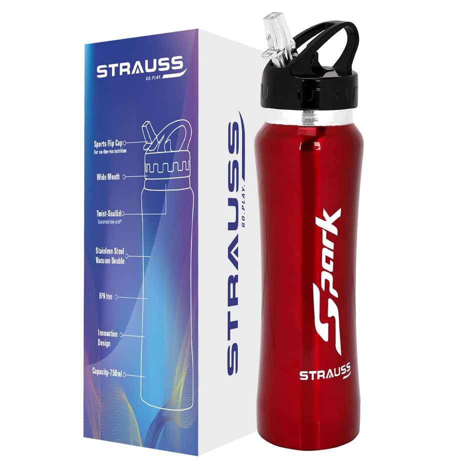 Strauss Spark Stainless-steel Bottle | Metal Finish | 750 ml | Red