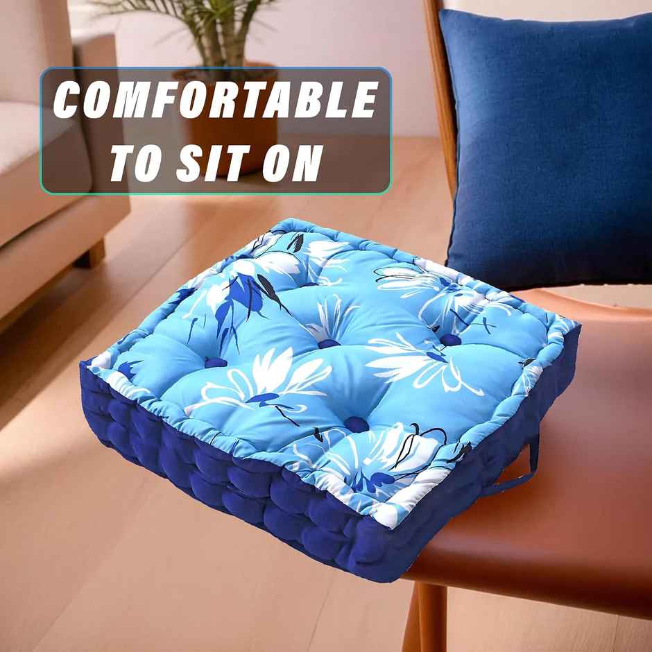 Kuber Industries Square Chair Pad | Comfortable Floral Cushion for Meditation (Sky Blue)