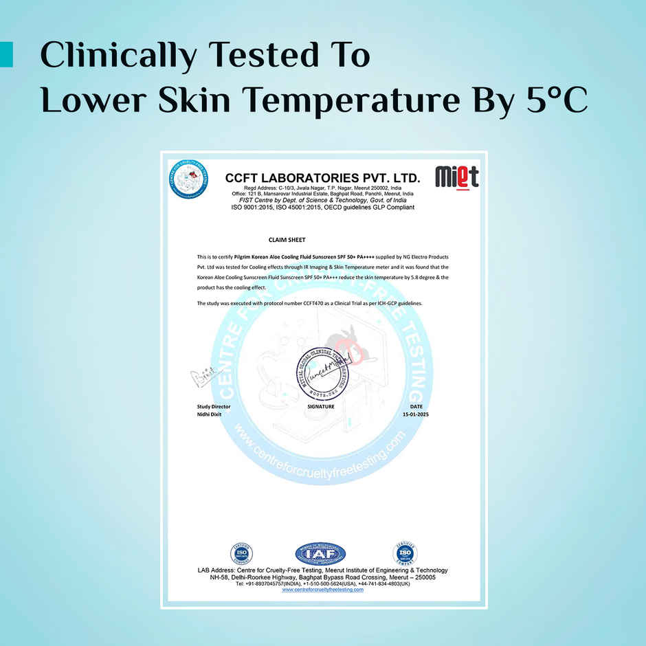 Pilgrim Korean Aloe Cooling Fluid Sunscreen SPF 50+ PA++++ with Hyaluronic Acid