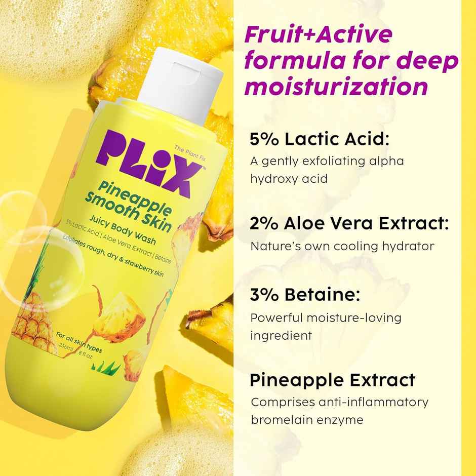 Plix The Plant Fix Pineapple 5% Lactic Acid Exfoliating Body Wash | For Tan Free - Brighter Skin