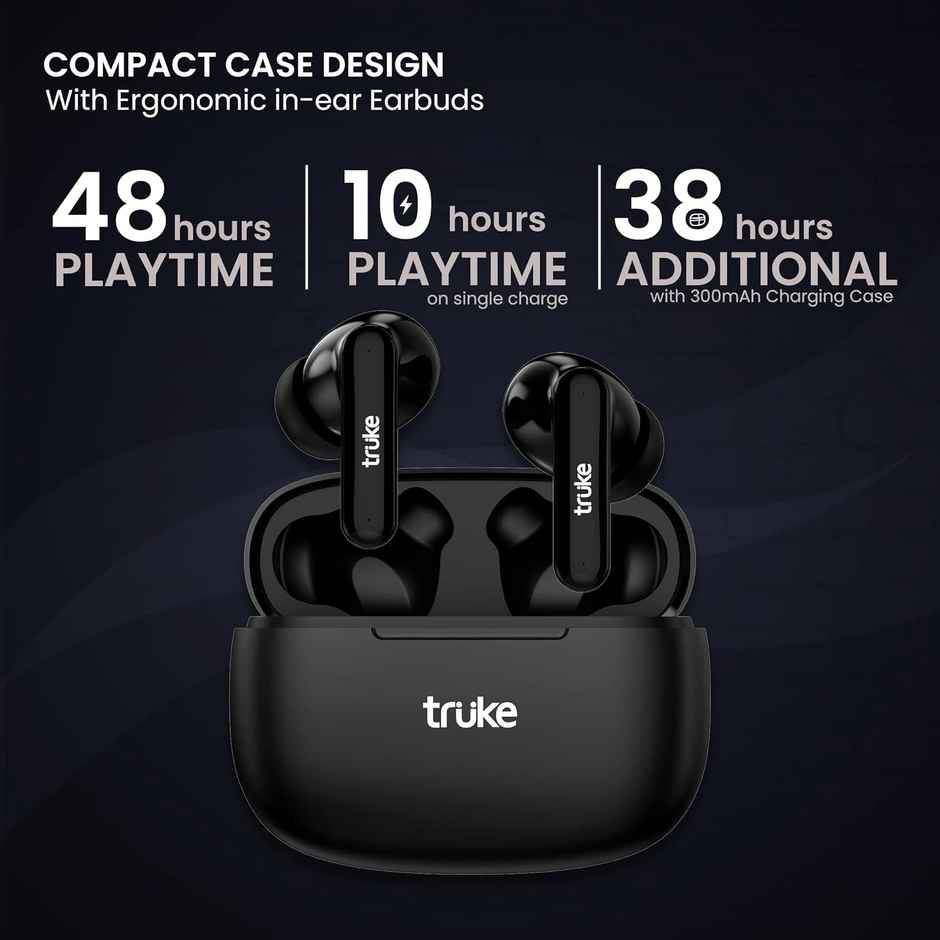 truke Airbuds Lite Truly Wireless Bluetooth Earbuds with 4Mic ENC, 48H Battery, Game Mode- Black